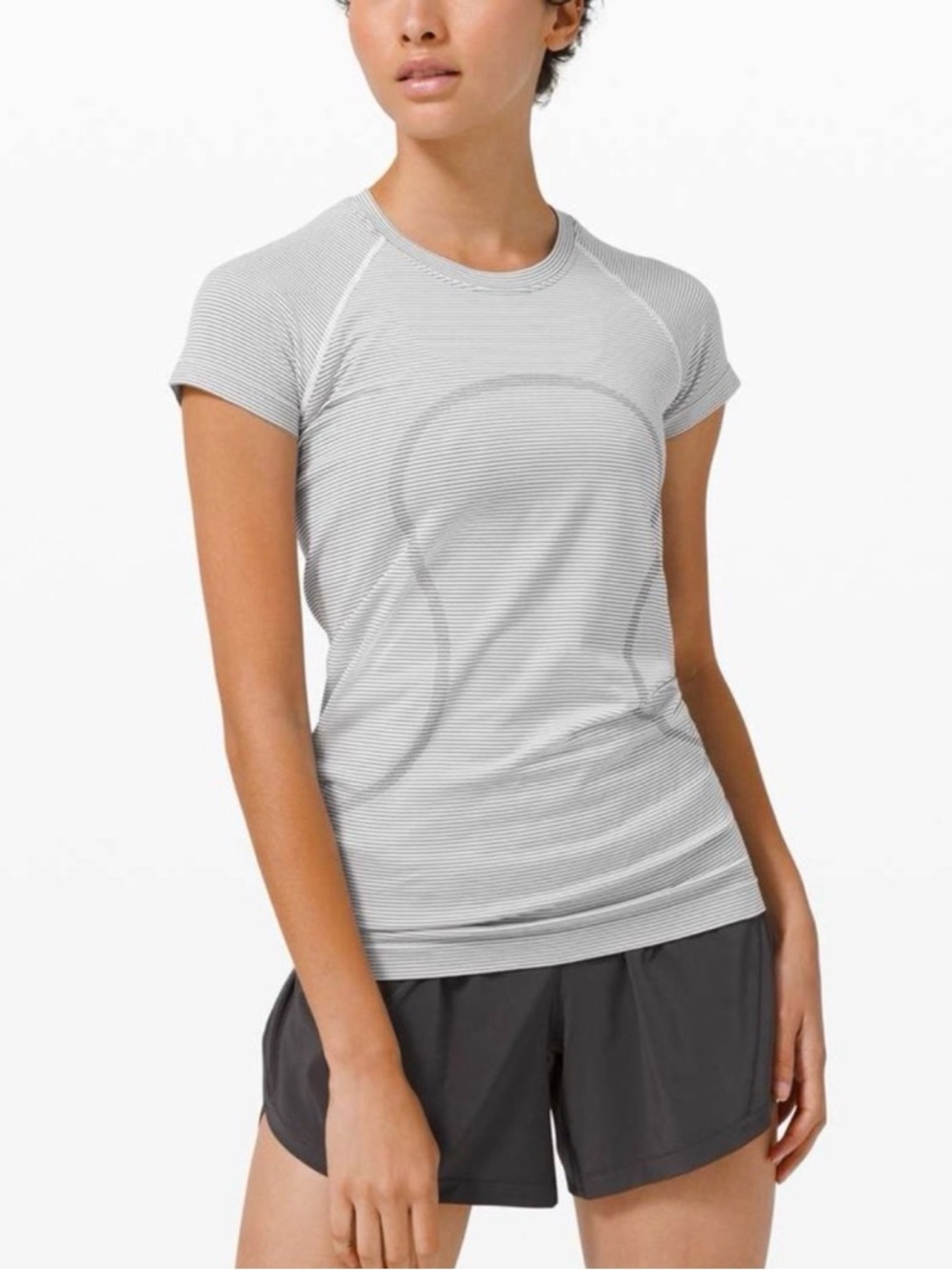 lululemon athletica Light Gray Striped Short-Sleeve Performance Tee